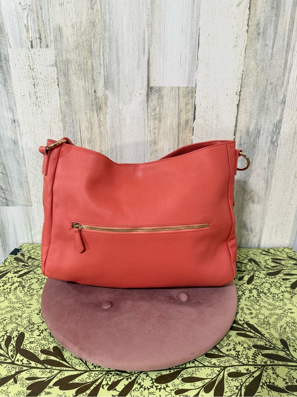 Laggo Coral Leather Hobo Shoulder Bag with Gold Accents - Picture 7 of 16